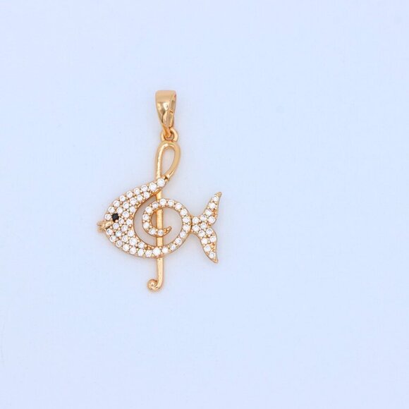 "Rose Gold Fish Pendant with Treble Clef Design and Crystal Accents, XPPT1479 - Picture 8 of 13